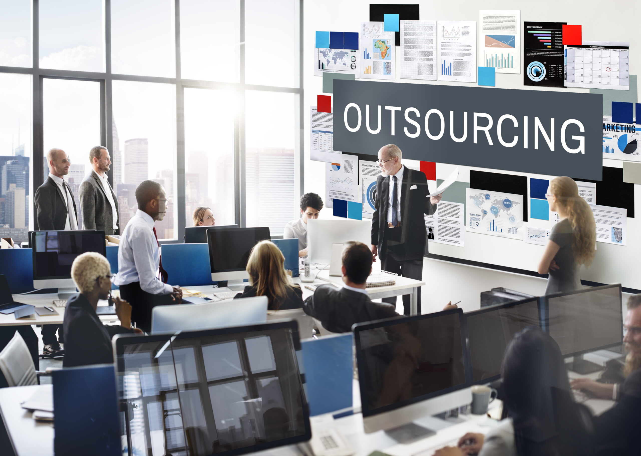 Business outsourcing tasks and accounting partnership concept
